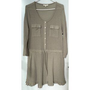 Baevely Dress Size Large Waffle Knit Long Sleeve Pleated Hem Thermal Beige Cozy